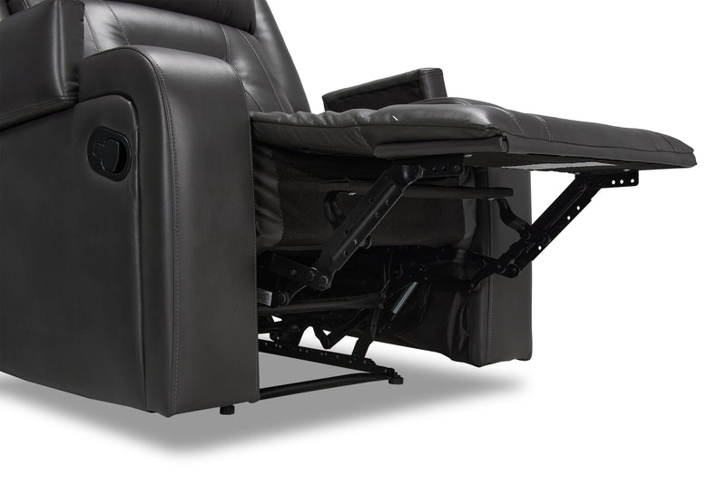 Ryker 36.8\" Leather-Look Reclining Chair with Storage Arms - Grey 