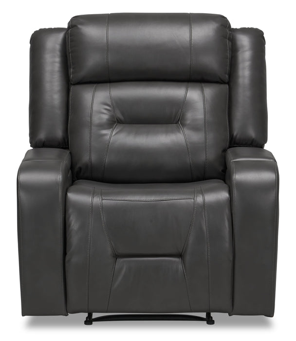 Ryker 36.8\" Leather-Look Reclining Chair with Storage Arms - Grey 