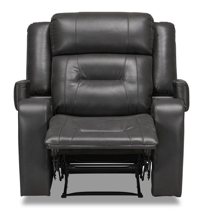 Ryker 36.8\" Leather-Look Reclining Chair with Storage Arms - Grey 
