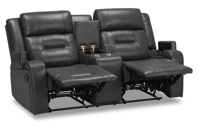 Ryker 72.24\" Leather-Look Reclining Loveseat with Storage Console - Grey 