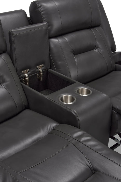 Ryker 72.24\" Leather-Look Reclining Loveseat with Storage Console - Grey 