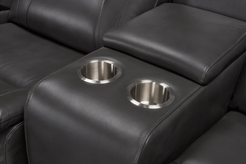 Ryker 72.24\" Leather-Look Reclining Loveseat with Storage Console - Grey 