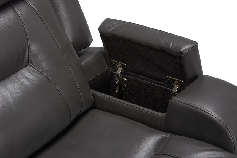 Ryker 72.24\" Leather-Look Reclining Loveseat with Storage Console - Grey 