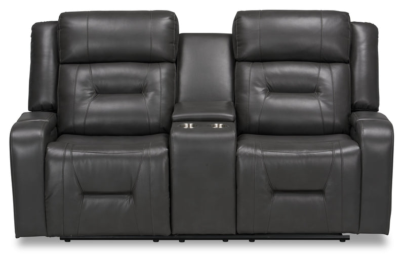 Ryker 72.24\" Leather-Look Reclining Loveseat with Storage Console - Grey 