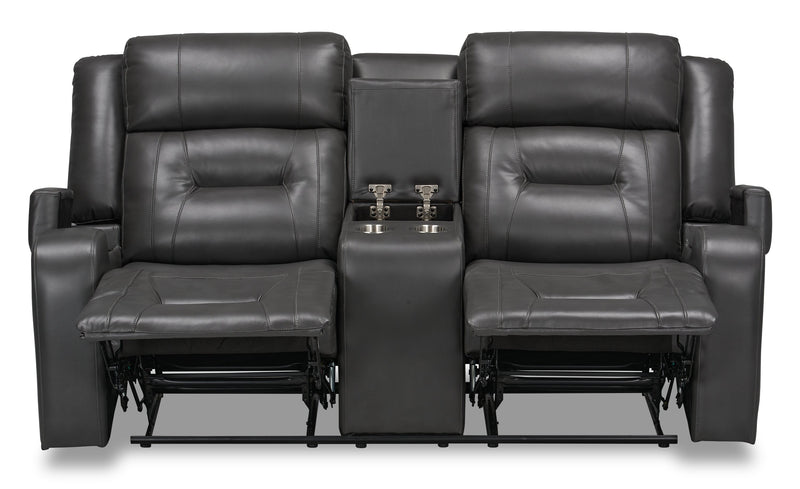 Ryker 72.24\" Leather-Look Reclining Loveseat with Storage Console - Grey 