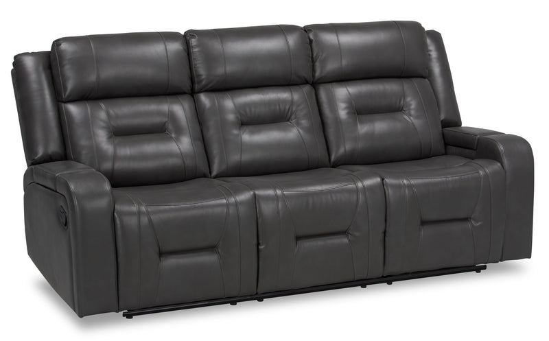 Ryker 82.5\" Leather-Look Reclining Sofa with Storage Arms - Grey 