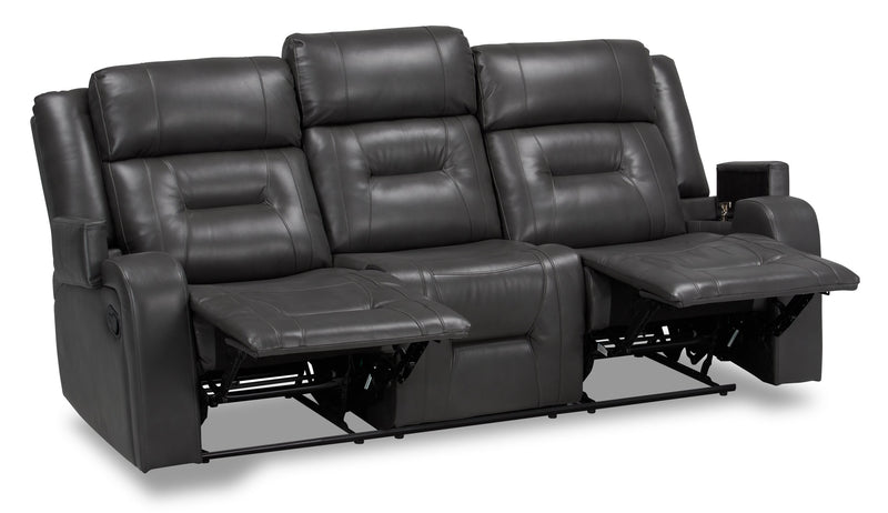 Ryker 82.5\" Leather-Look Reclining Sofa with Storage Arms - Grey 