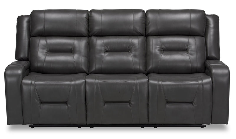 Ryker 82.5\" Leather-Look Reclining Sofa with Storage Arms - Grey 