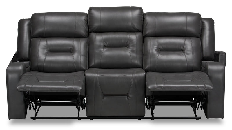 Ryker 82.5\" Leather-Look Reclining Sofa with Storage Arms - Grey 