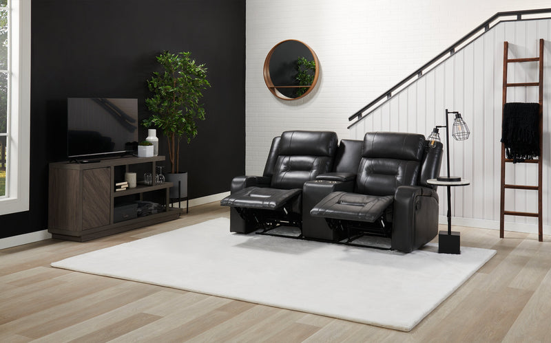 Ryker 72.24\" Leather-Look Power Reclining Loveseat with Storage Console and USB Ports - Grey 