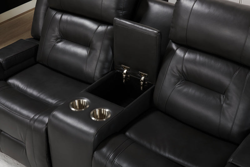 Ryker 72.24\" Leather-Look Reclining Loveseat with Storage Console - Grey 