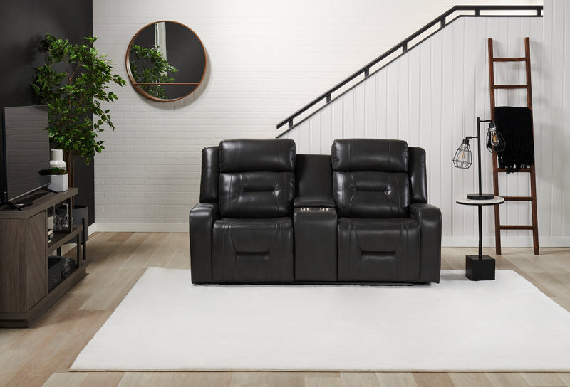 Ryker 72.24\" Leather-Look Reclining Loveseat with Storage Console - Grey 