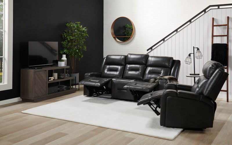 Ryker 82.5\" Leather-Look Power Reclining Sofa with Storage Arms and USB Ports - Grey 