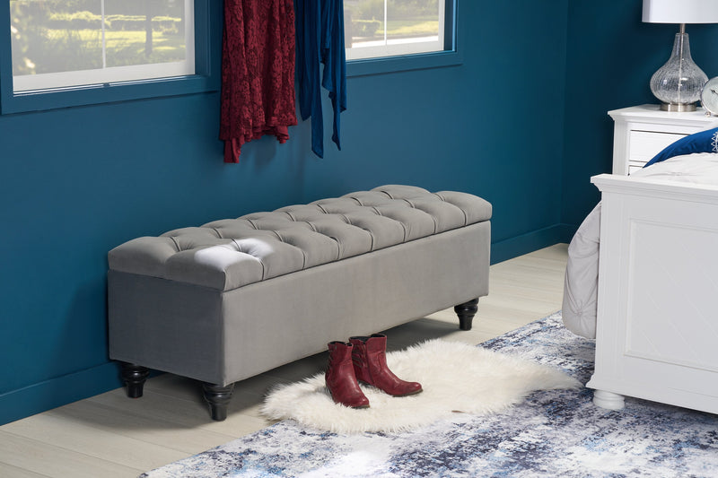 Sage Velvet Bench with Storage