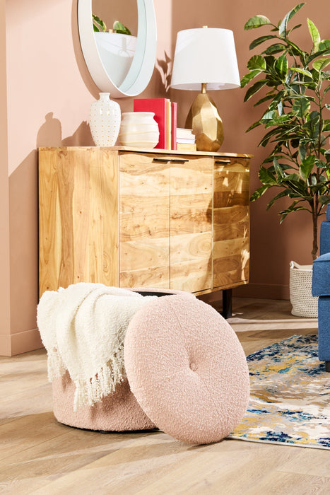 Saskatchewan Round Fabric Storage Ottoman - Pink