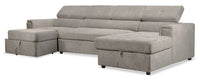 Savvy 3-Piece Linen-Look Fabric Sleeper Sectional with Two Storage Chaises and Adjustable Headrests - Grey 