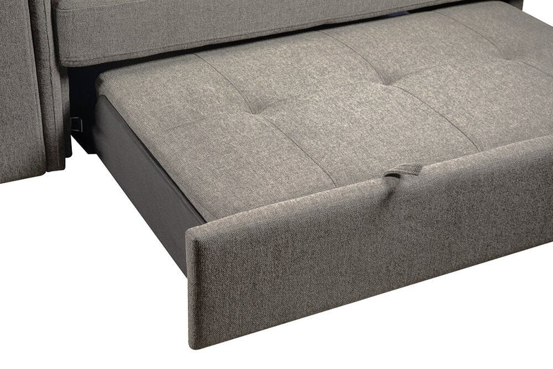 Savvy 3-Piece Linen-Look Fabric Sleeper Sectional with Two Storage Chaises and Adjustable Headrests - Grey 