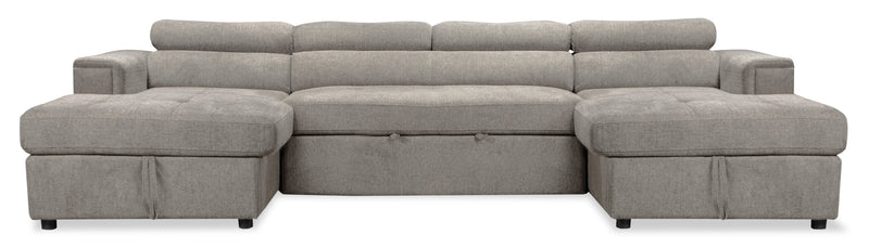 Savvy 3-Piece Linen-Look Fabric Sleeper Sectional with Two Storage Chaises and Adjustable Headrests - Grey 