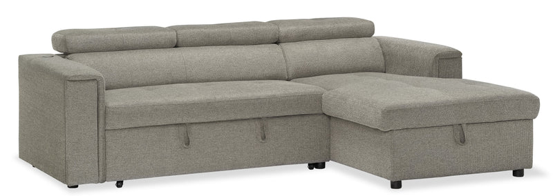 Savvy 2-Piece Right-Facing Linen-Look Fabric Sleeper Sectional with Storage Chaise and Adjustable Headrests - Grey 
