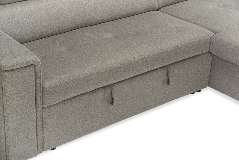 Savvy 2-Piece Right-Facing Linen-Look Fabric Sleeper Sectional with Storage Chaise and Adjustable Headrests - Grey 