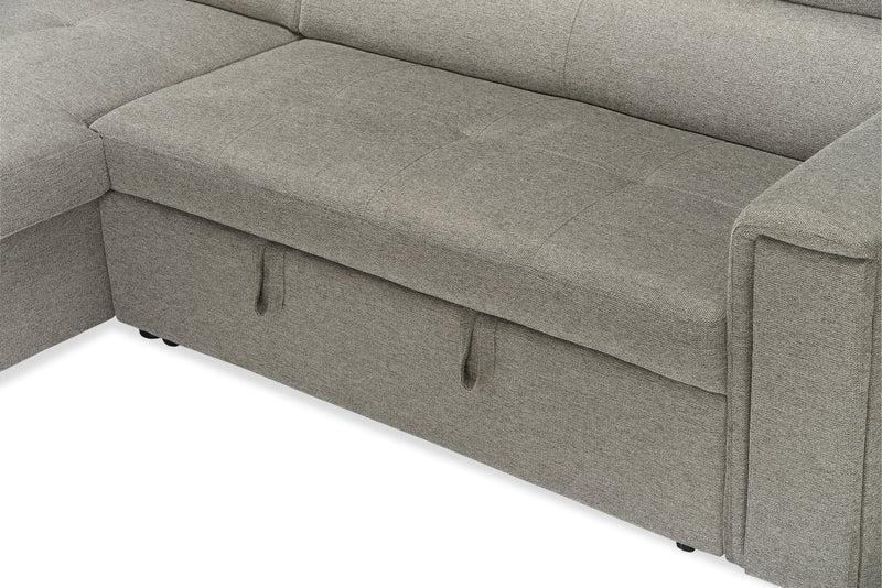Savvy 2-Piece Left-Facing Linen-Look Fabric Sleeper Sectional with Storage Chaise and Adjustable Headrests - Grey 