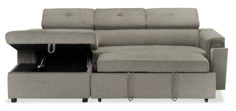 Savvy 2-Piece Left-Facing Linen-Look Fabric Sleeper Sectional with Storage Chaise and Adjustable Headrests - Grey 
