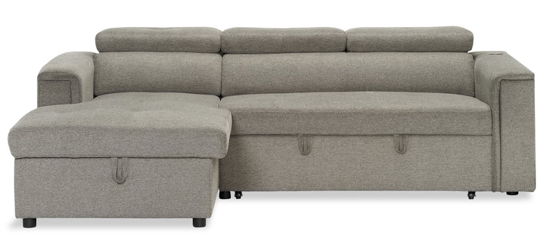 Savvy 2-Piece Left-Facing Linen-Look Fabric Sleeper Sectional with Storage Chaise and Adjustable Headrests - Grey 