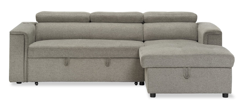 Savvy 2-Piece Right-Facing Linen-Look Fabric Sleeper Sectional with Storage Chaise and Adjustable Headrests - Grey 