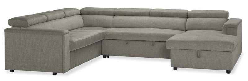 Savvy 3-Piece Right-Facing Linen-Look Fabric Sleeper Sectional with Storage Chaise and Adjustable Headrests - Grey 