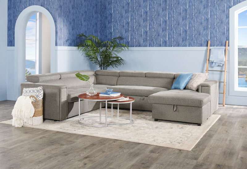 Savvy 3-Piece Right-Facing Linen-Look Fabric Sleeper Sectional with Storage Chaise and Adjustable Headrests - Grey 