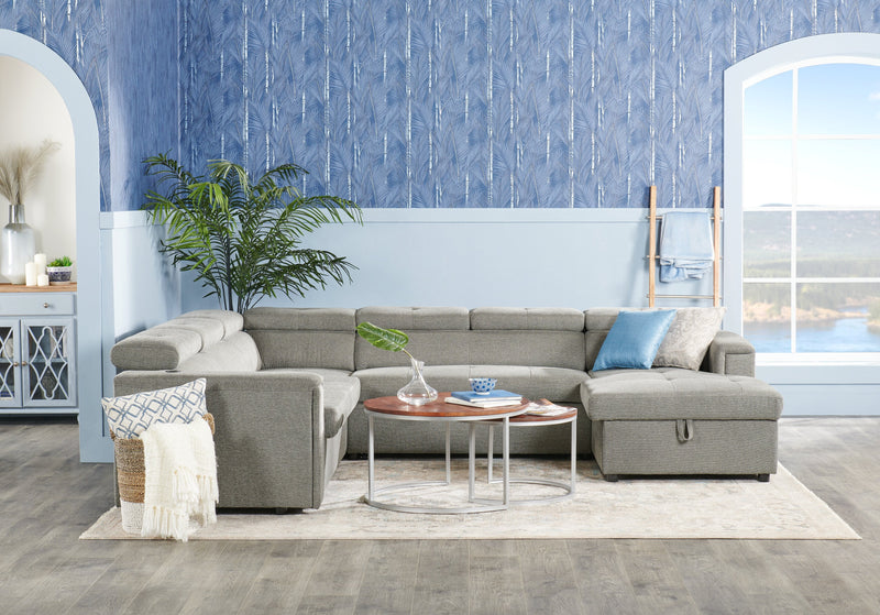 Savvy 3-Piece Right-Facing Linen-Look Fabric Sleeper Sectional with Storage Chaise and Adjustable Headrests - Grey 