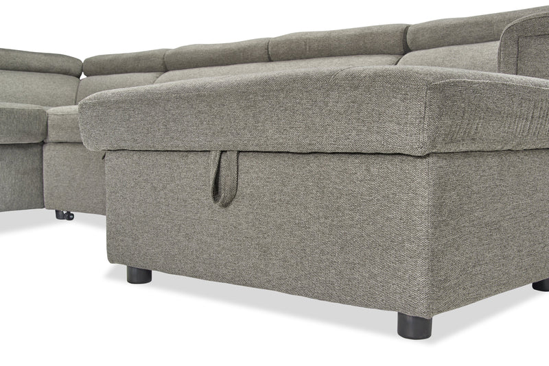 Savvy 3-Piece Right-Facing Linen-Look Fabric Sleeper Sectional with Storage Chaise and Adjustable Headrests - Grey 