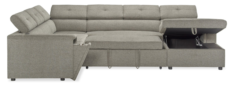 Savvy 3-Piece Right-Facing Linen-Look Fabric Sleeper Sectional with Storage Chaise and Adjustable Headrests - Grey 