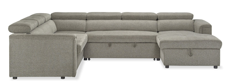 Savvy 3-Piece Right-Facing Linen-Look Fabric Sleeper Sectional with Storage Chaise and Adjustable Headrests - Grey 