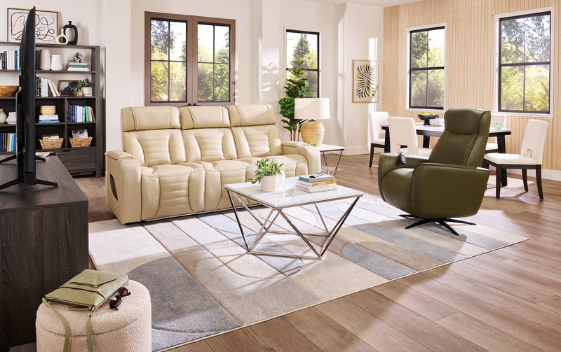 Serene 31\" Green Genuine Leather Power Reclining Massage Chair with Power Headrest and Heated Seat
