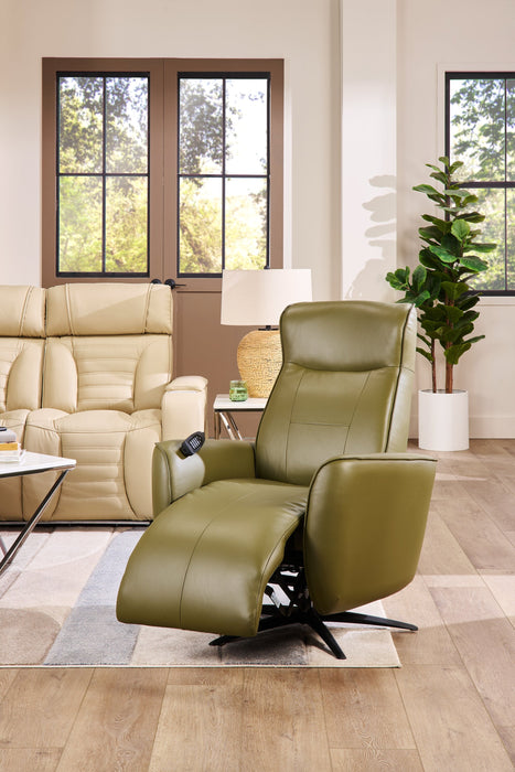 Serene 31\" Green Genuine Leather Power Reclining Massage Chair with Power Headrest and Heated Seat