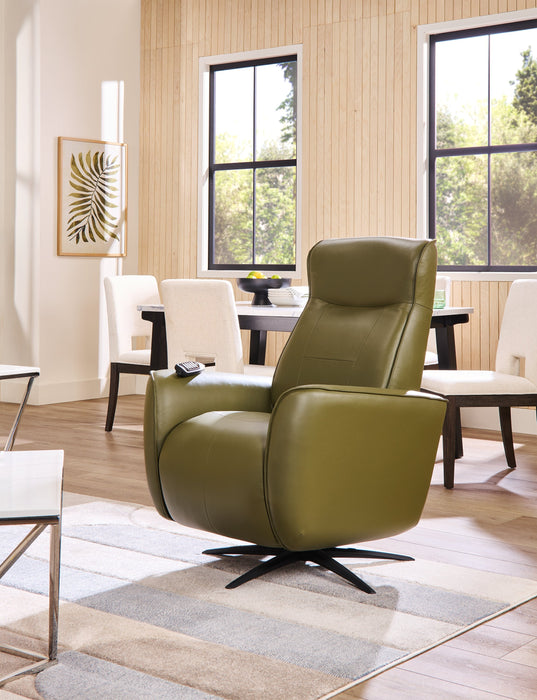 Serene 31\" Green Genuine Leather Power Reclining Massage Chair with Power Headrest and Heated Seat