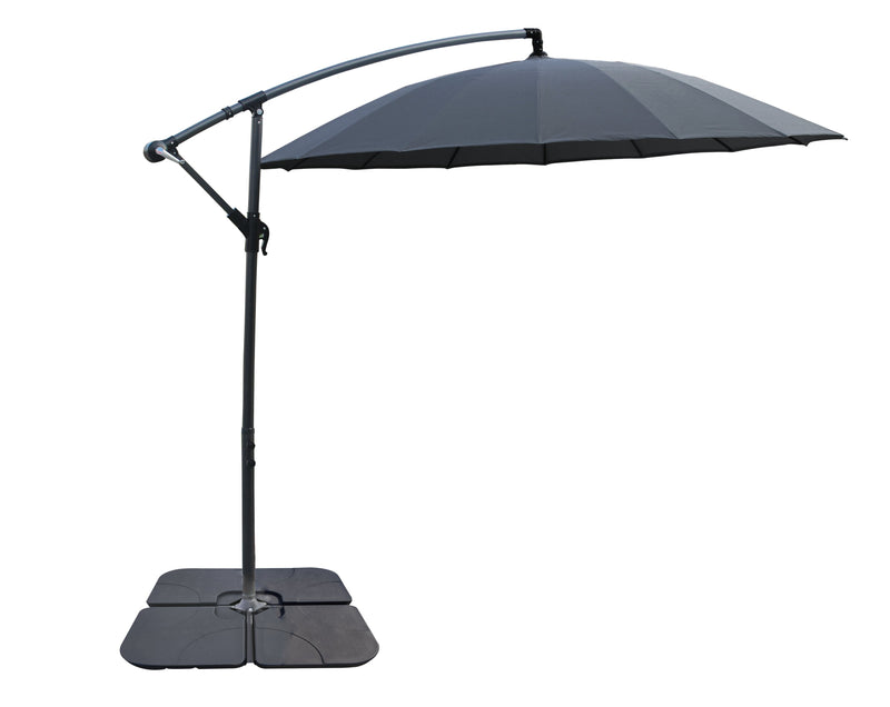Shanghai Patio Umbrella with 4-Piece Base - Charcoal