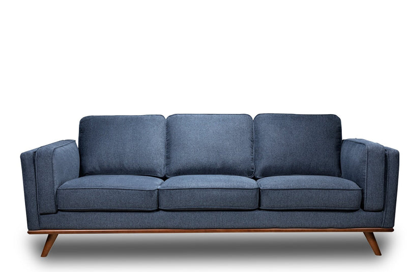 Kort & Co. Kassia 90.6\" Linen-Look Fabric Sofa with Wood Base and Legs - Blue 