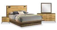 Silas 6pc Bedroom Set with Platform Bed, Dresser, Mirror & Nightstand, LED, Rustic Brown - Full Size 