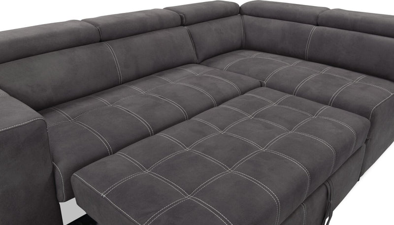 Drake 3-Piece Right-Facing Faux Suede Fabric Sleeper Sectional with Storage Ottoman - Cement Grey 