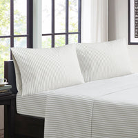 Striped 4-Piece King Cotton Sheet Set - Light Grey
