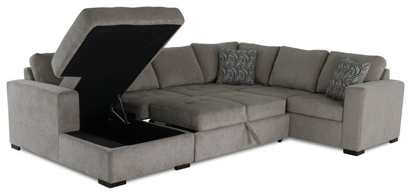 Legend 4-Piece Left-Facing Chenille Sleeper Sectional - Platinum 