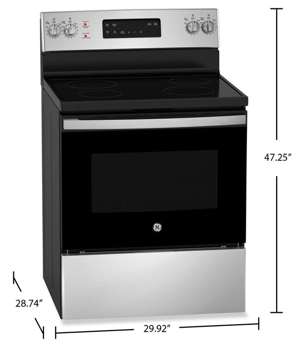 GE 5 Cu. Ft. Electric Range with Self Clean and 4 Burners - Stainless Steel - JCB630SVSS 