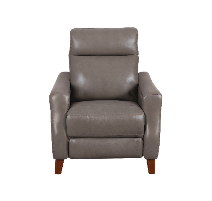 Natalie 32.5\" Grey Top-Grain Genuine Leather Pushback Reclining Chair with Wood Legs