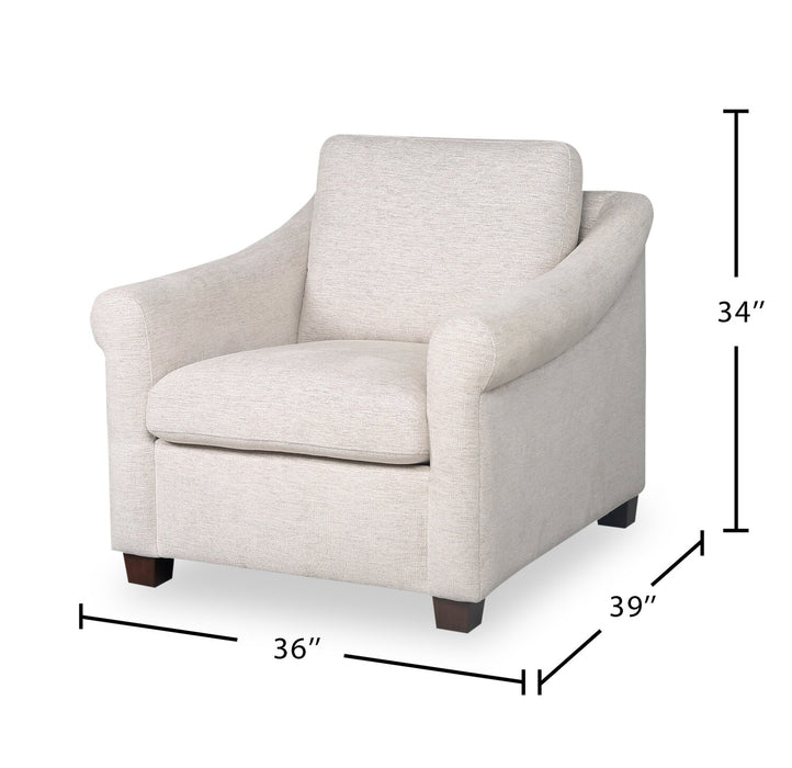 Mallie 36\" Shell White Chenille Fabric Chair with Rolled Arms and Wood Legs