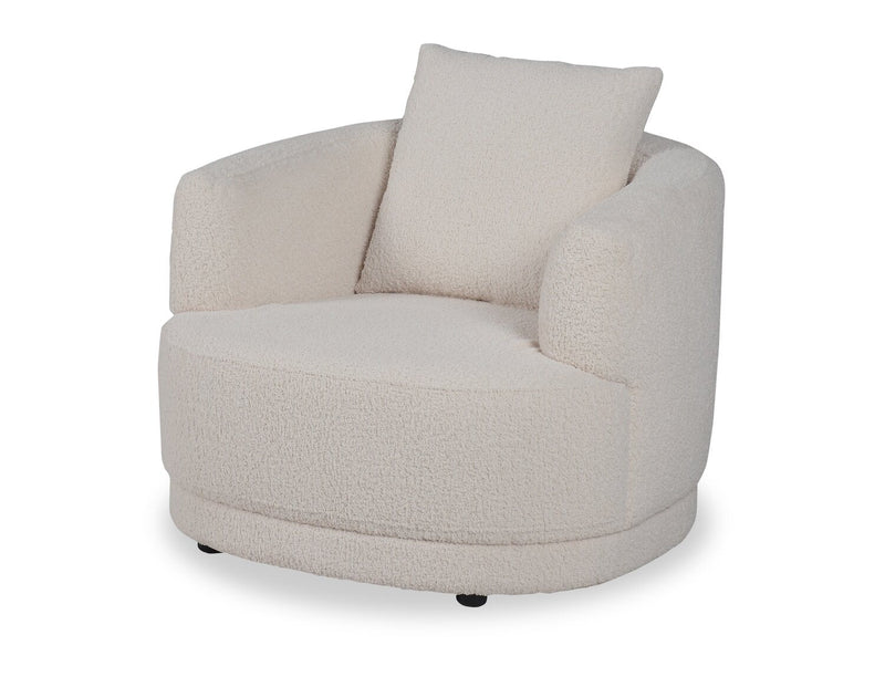 Moon 35.8\" Fabric Curved Chair with Accent Pillow - Wooly Almond White 