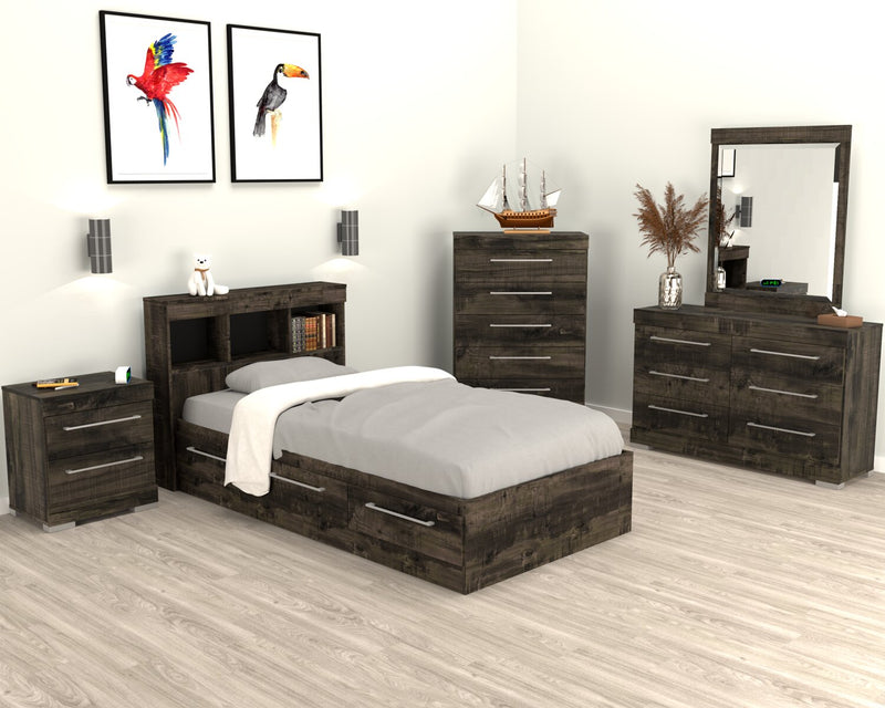 Riley 6-Piece Twin Mates Bed with Headboard Bedroom Set – Grey