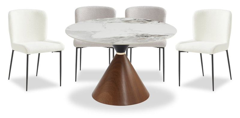 Alwin Dining Table with White Sintered Stone Top, 47.25\"W Round - White & Brown
