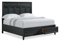 Casa Panel Bed with Headboard & Frame, Wood, Black - Queen Size 